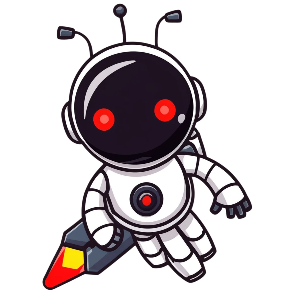 black robot with white led red eyes, red background emoji
