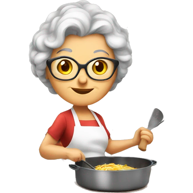 Cute cartoon Italian younger looking grandma cooking in kitchen emoji