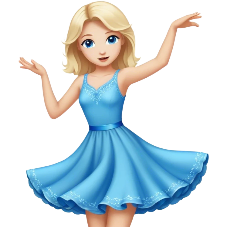 Beautiful blonde girl with blue eyes dancing in a dress emoji