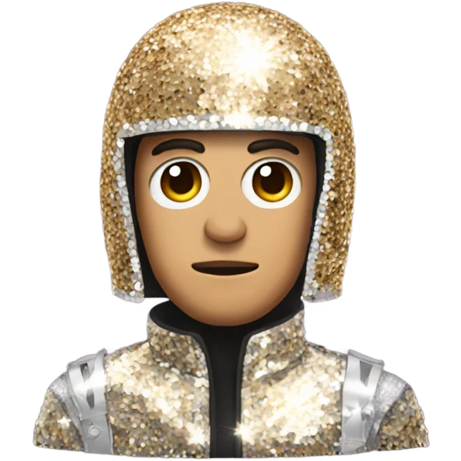 Man in a sequin jack and mirror helmet emoji