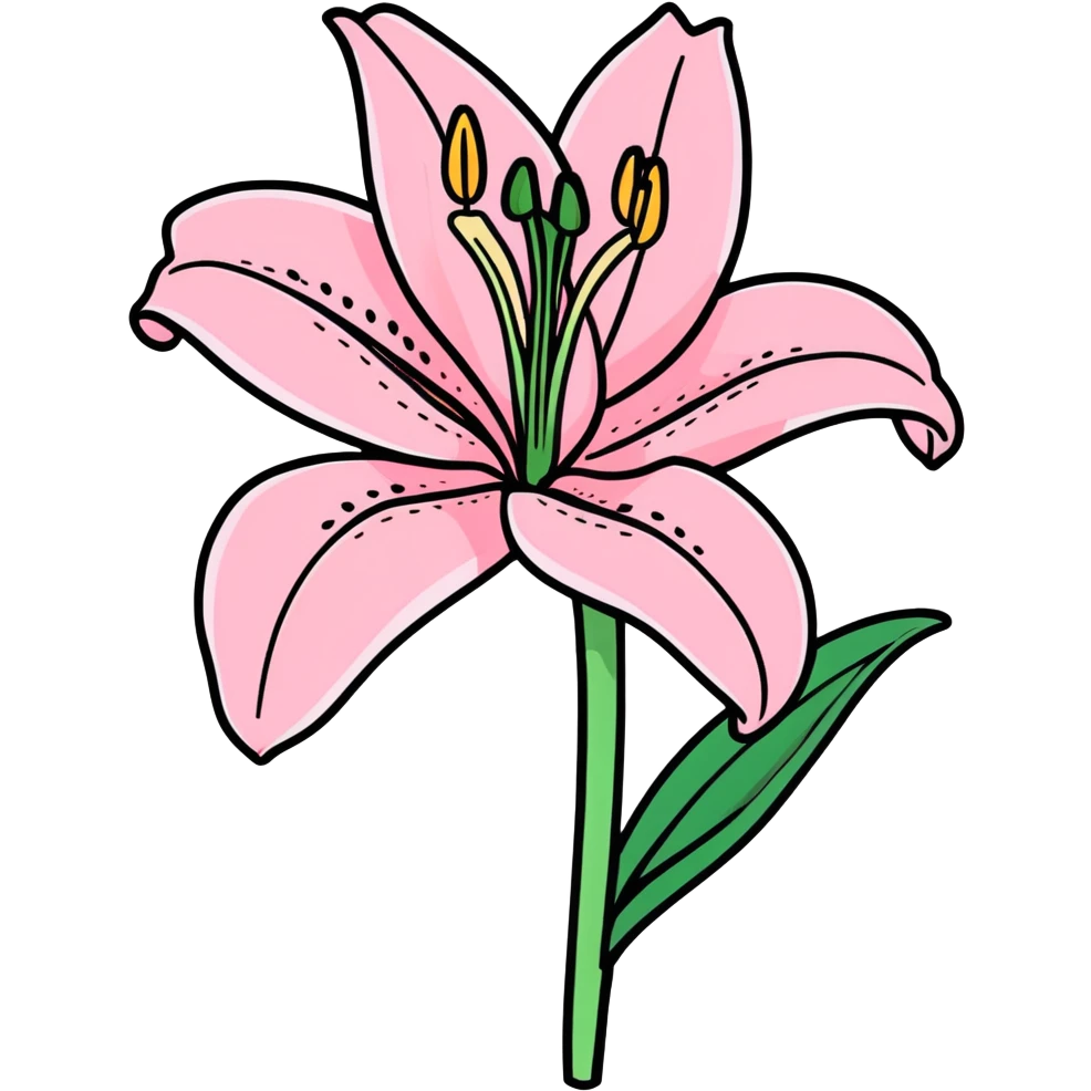pink lily flower, cartoonish sticker style emoji