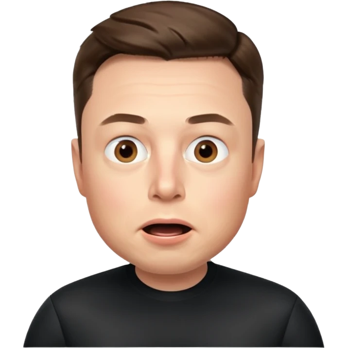Elon Musk's face in iOS memoji style, surprised expression emoji