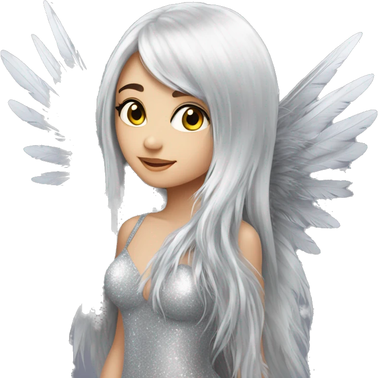 big wings, silver, feather, sparckly,Beautiful, fairy, long hair emoji