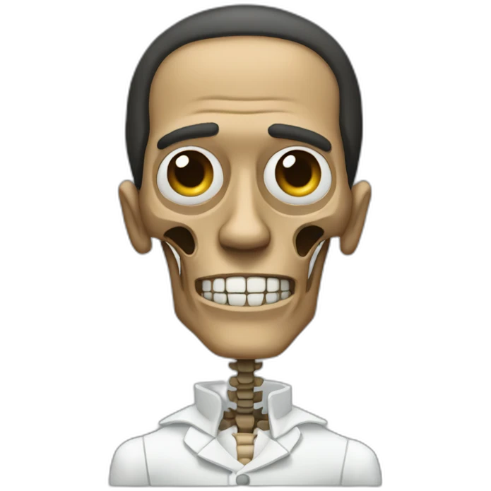 Gustavo Fring with the right side of his face normal and the left side as a skeleton emoji