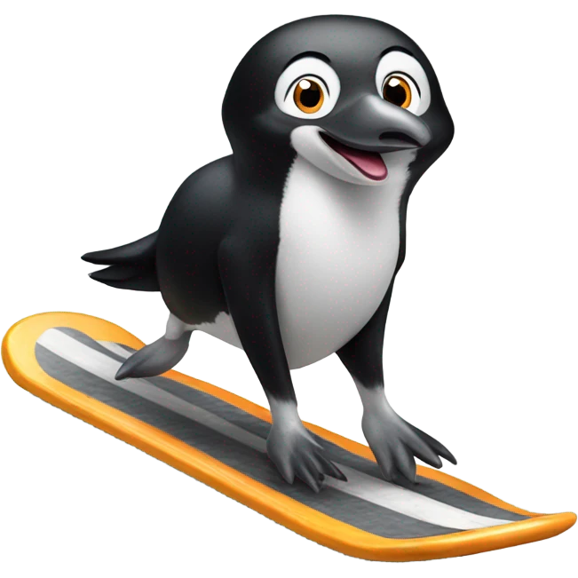 Penguin riding a boarder collie emoji