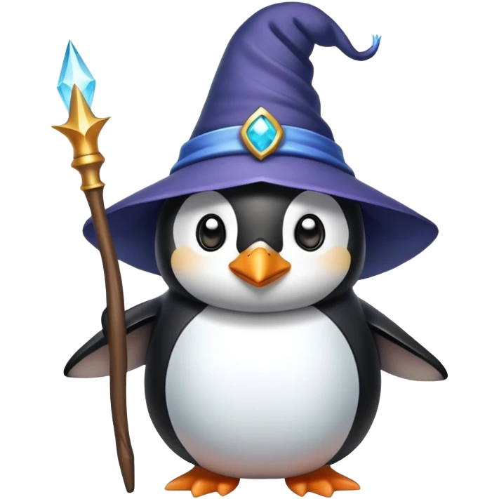 penguin wizard with magic wand and pointy hat emoji