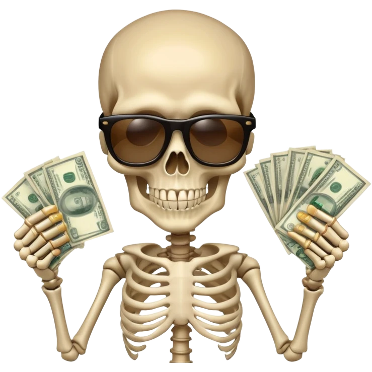 Academic skeleton with sunglasses and money emoji