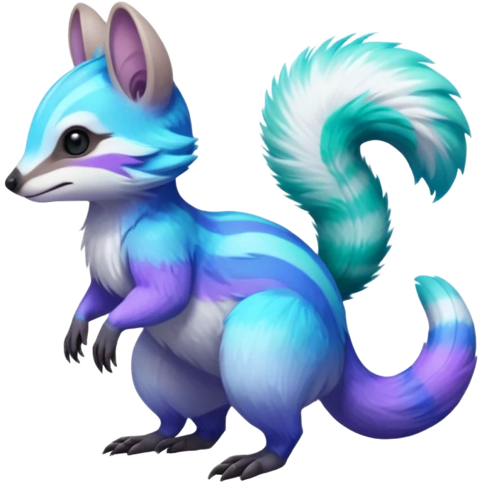 Iridescent Neon Green-Cyan-Blue-Purple-gradients Minccino-Numbat-Sergal-fusion-hybrid-animal-creature, full body emoji
