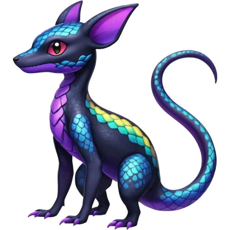 Rainbow Scaley Exotic Salandit-Aurorus-Umbreon-Fakémon-hybrid-creature (full body), 4 legs emoji