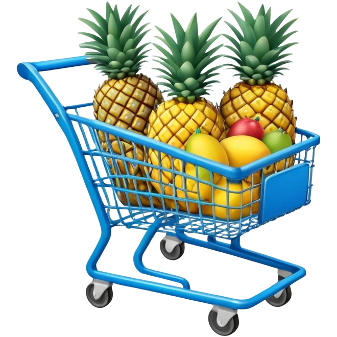 pineapples, mango and passion fruit in a blue Shopping cart  emoji