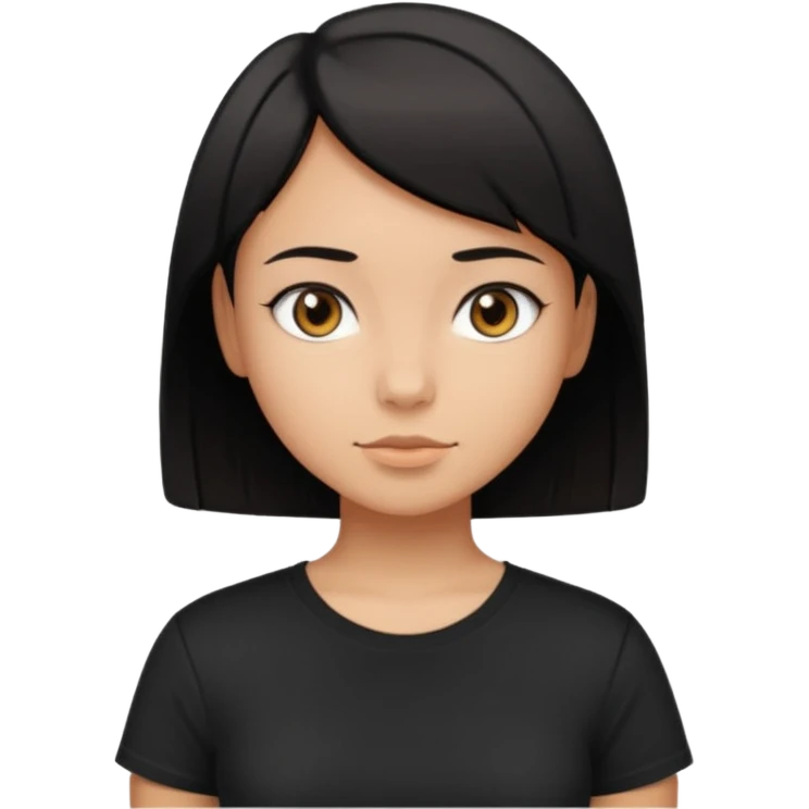a pretty bratz girl with straight black short hair wearing a black tshirt , tan girl. waist up emoji