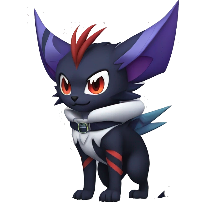 Cool Anthro Dark Absol-Noivern-Quilava-Litten-Pokémon with edgy stripes hoodie spiked collar punk Full Body emoji