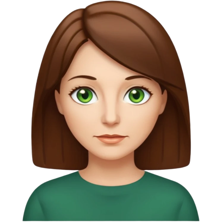 middle age woman with green eyes and shoulder length straight brown hair emoji