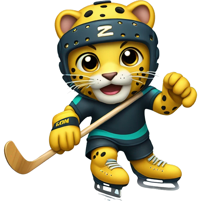 Yellow spotted Panther playing icehockey with 1 stick emoji