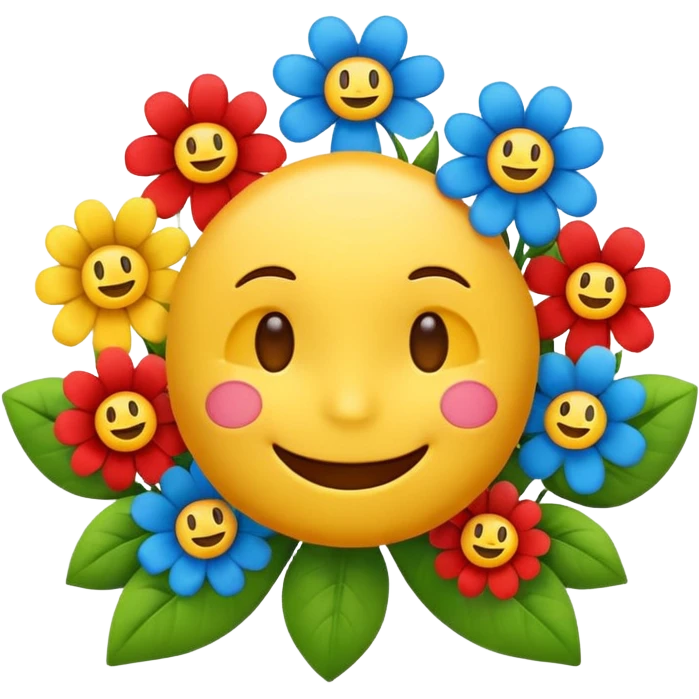 Smiling emoji with flowers that move emoji