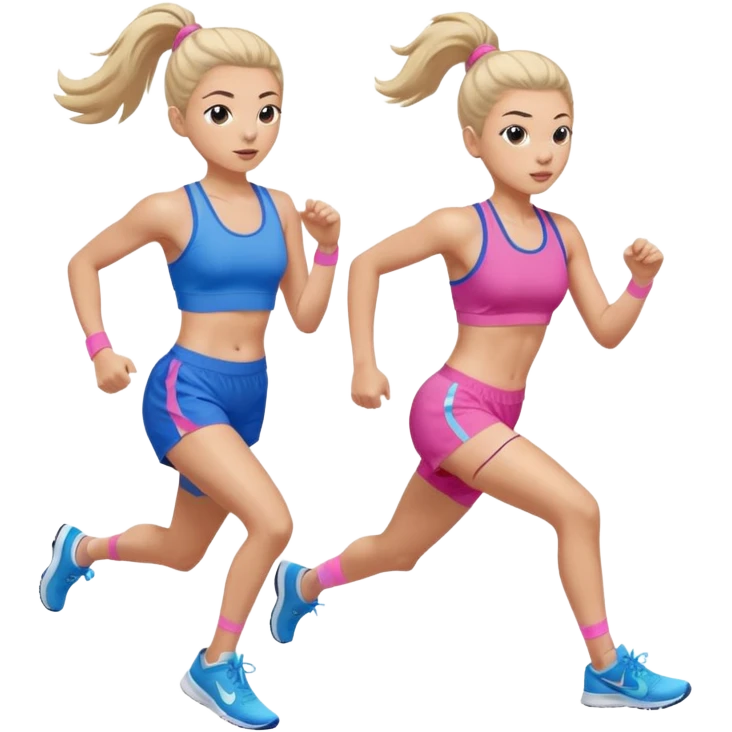 Girl running to the right while side eying me. Wearing a blue bra and pink Nike shorts. Hair in a slickback ponytail with edges emoji