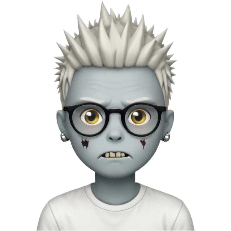 zombie boy with spiky emo hair and white shirt and round earring and glasses emoji