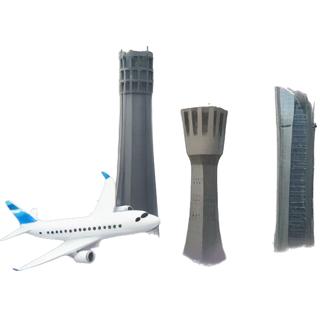 Airplane and two towers emoji