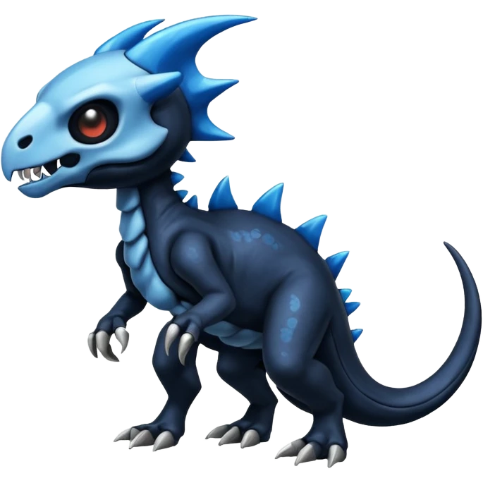 Shiny Dark Black And Blue Duskull-Cubone-Salandit-Fakémon-hybrid-creature (full body)  emoji