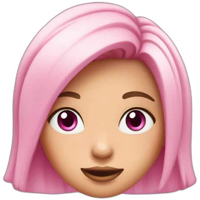 Pink-eyed cartoon girl character with a pinched hair and pink eyes. emoji