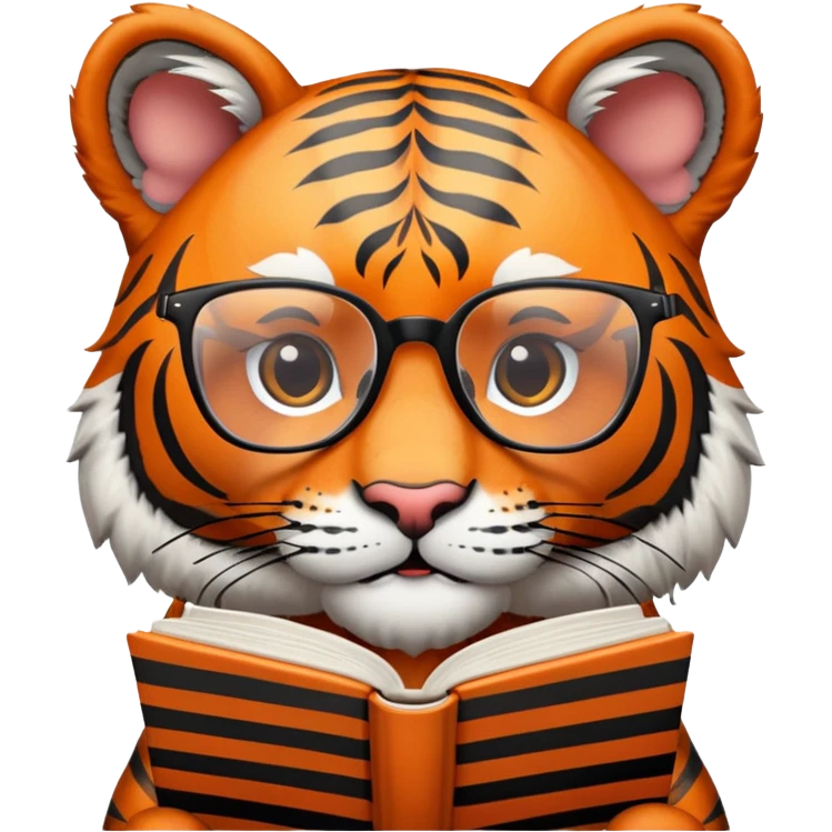 tiger face holding book wearing glasses for Twitch emote emoji