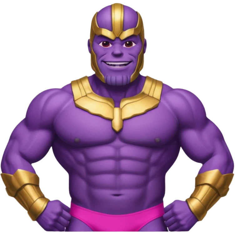 Thanos from Marvel in a bright pink swimsuit emoji