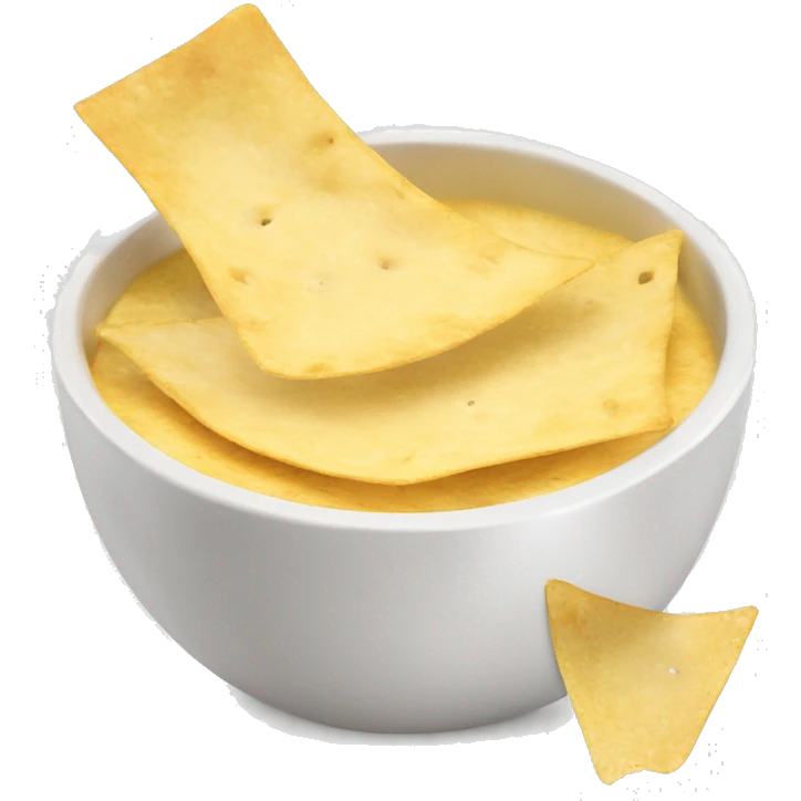 Tortilla chip dipping in a bowl of queso blanco emoji