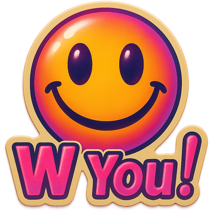 excited smile with mouth closed Z
add the words W You! in pink emoji
