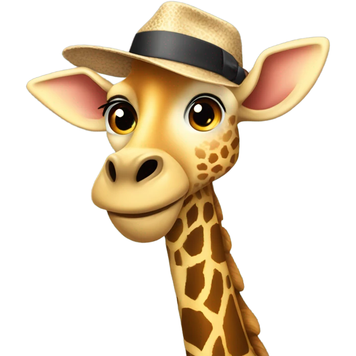 Cool giraffe making friends with a hat on emoji
