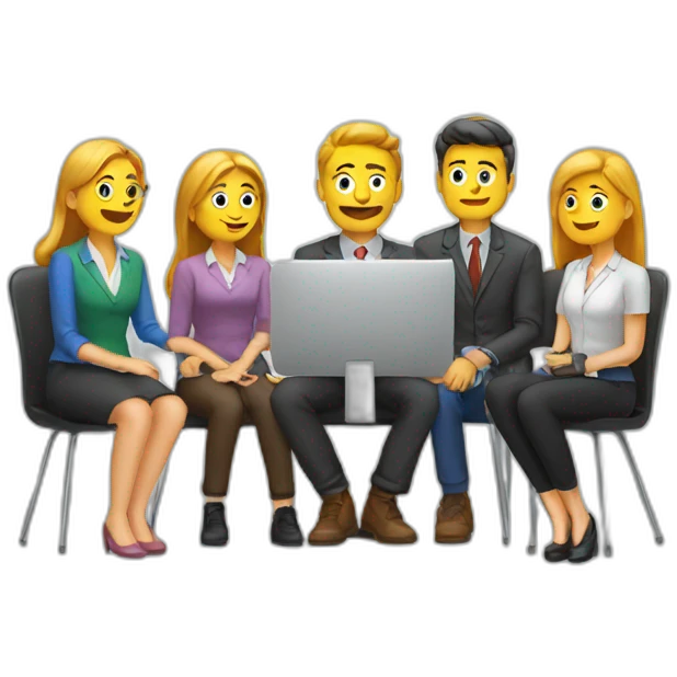 people sit on chair and look a presentation emoji