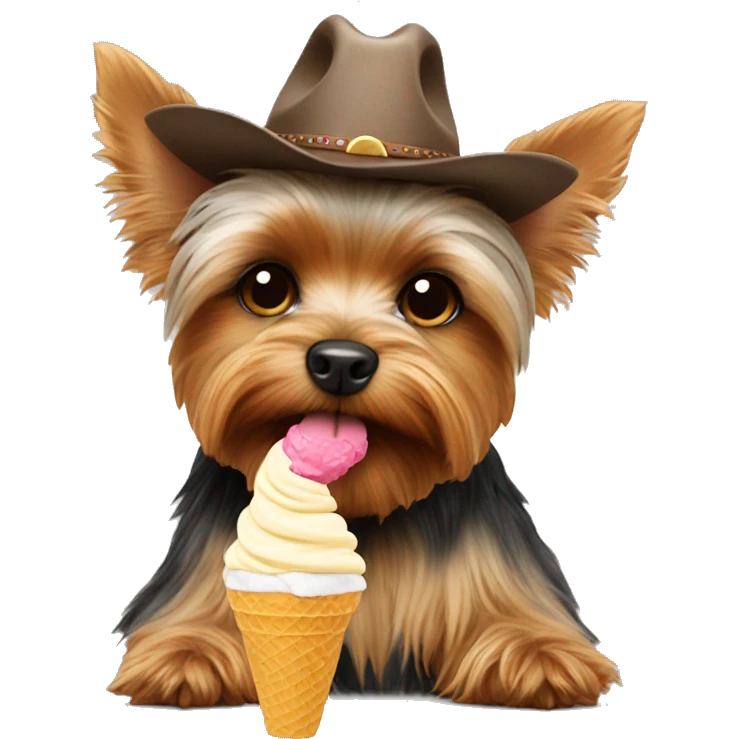 yorkie with cowboy hat eating ice cream  emoji
