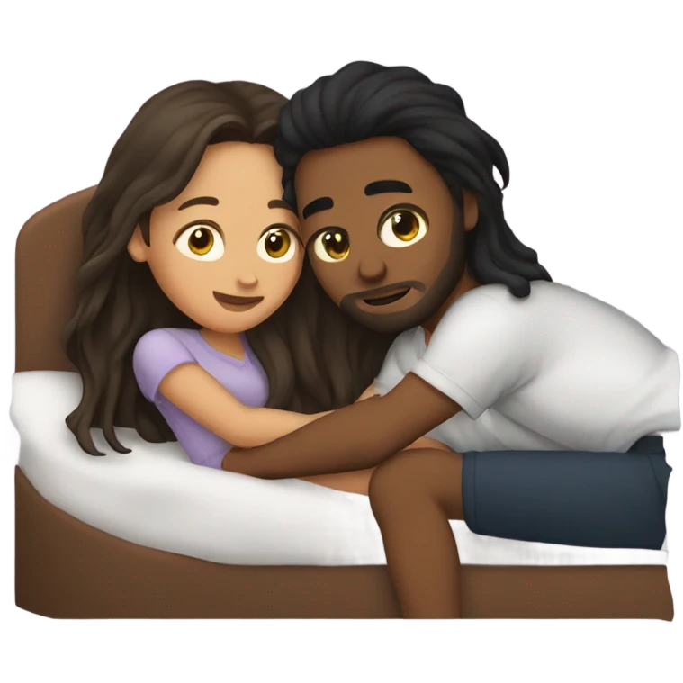  haired girl and boyfriend cuddling in bed emoji