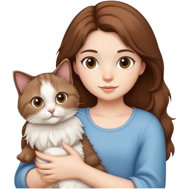 brown-haired girl holding a ragdoll cat emoji