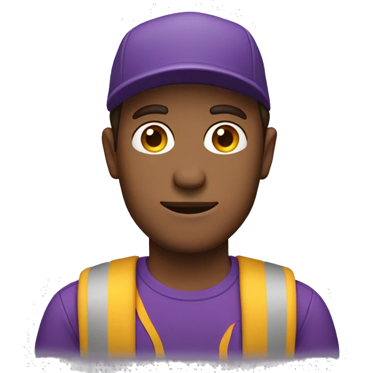 man with a purple shirt, brown hair, and yellow hat emoji