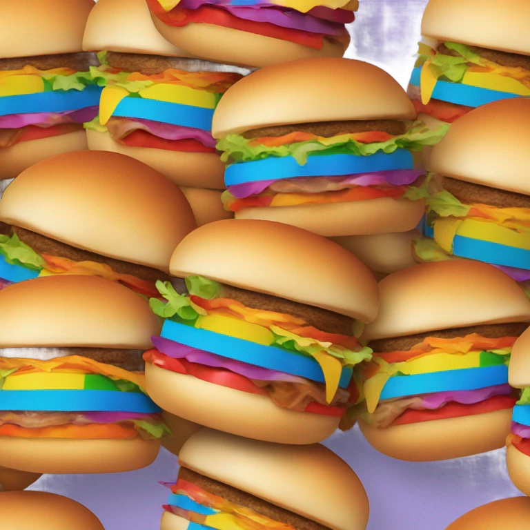 Mini burgers presented as the color of the rainbow on a long plate  emoji