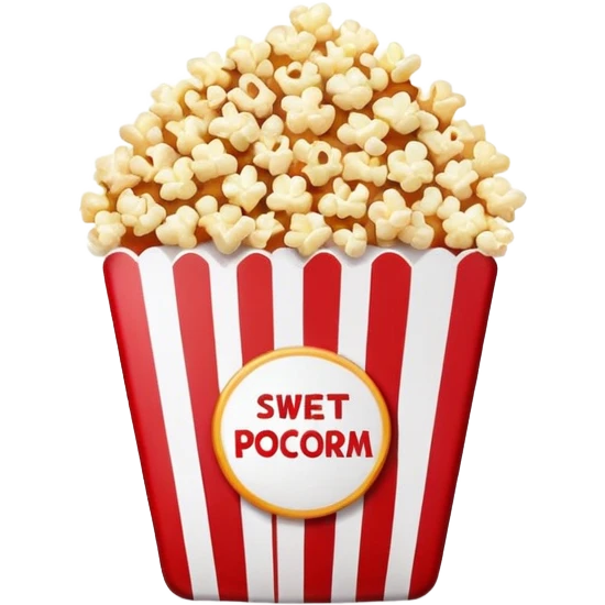 minimalist sweet popcorn emoji style, red and white popcorn box, caramel popcorn emoji