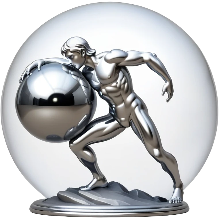 sorayama Sisyphus pushing up big sphere on his back sculpture emoji