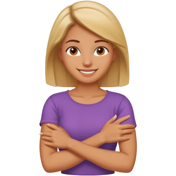 Woman with arms crossed holding neck kinda laughing kinda just done emoji