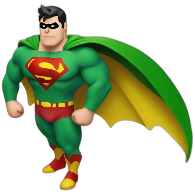 Vertically Half superman half batman in oink yellow and green emoji