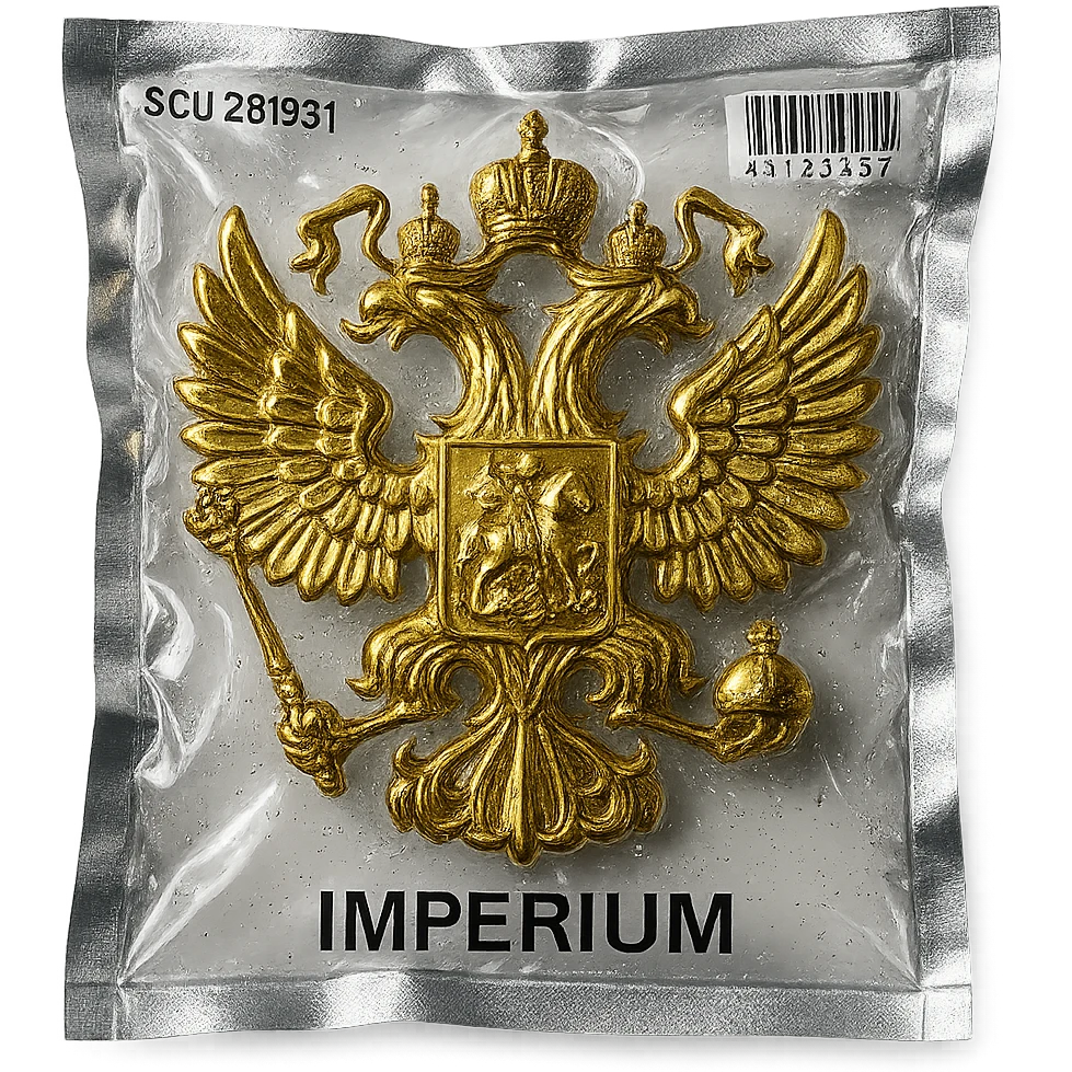 classic Russian double-headed eagle coat of arms, with crowns, scepter, orb, and shield, shiny and inflated emoji