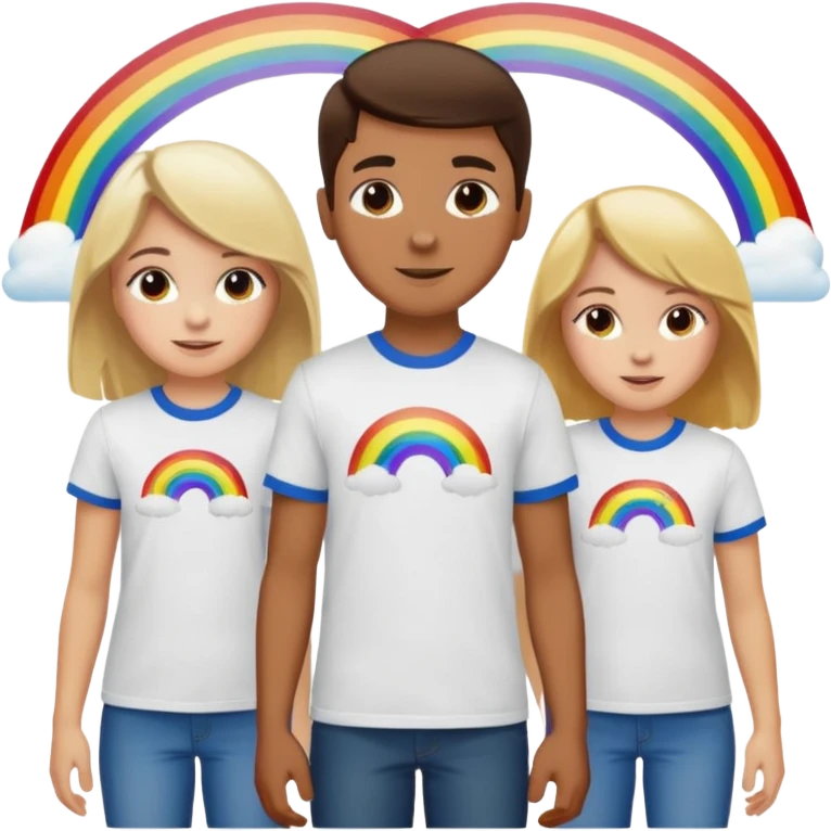 Three Burnett boys, one blonde girl and two brunette girls with the same matching shirts on and a rainbow behind all of them emoji