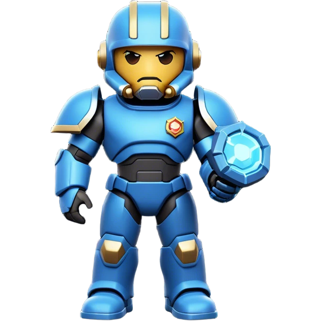 Clash of Clans aesthetic: Cinematic Playful Terran Marine Hero Emoji, rendered in a 3D vector-style similar to standard emojis with minimal shading and bold, simplified shapes. A compact, heroic isometric figure clad in futuristic power armor with signature energy accents, softly glowing with a cosmic battle charm. Simplified yet unmistakably iconic, highly detailed and consistent, glowing with a soft radiant shine and high gloss. Stylized with a touch of interstellar valor and a soft glowing outline, capturing the essence of an elite space warrior with a friendly, playful manner! emoji