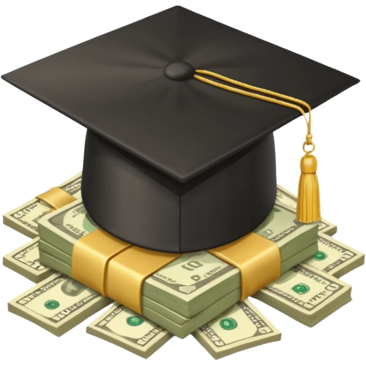 graduation hat on pile of money emoji
