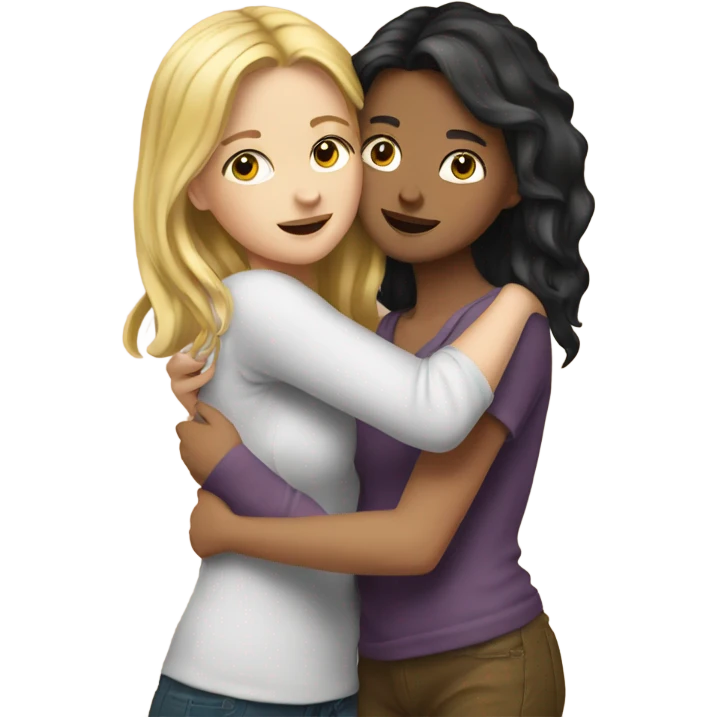 Best friends blonde girl and brunette girl hugging  emoji