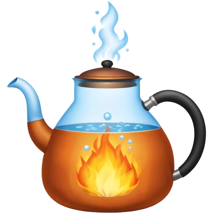 a small pot or kettle filled with water placed on fire, the water is boiling intensely with visible steam and bubbles rising, bright lighting, clean white background



 emoji