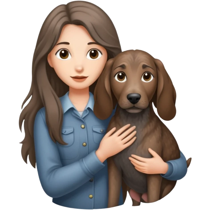 A long-haired girl holding a gray Plott hound emoji