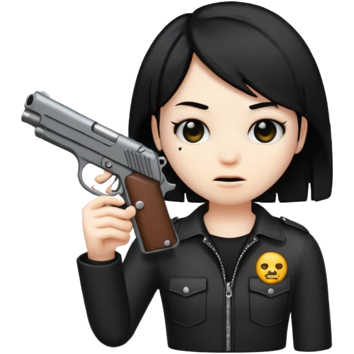 An emo emoji that has a gun emoji
