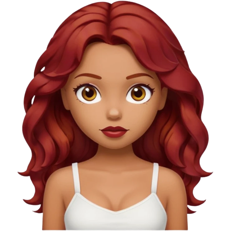 a pretty bratz tan girl with wavy dark red hair wearing a white cami top emoji