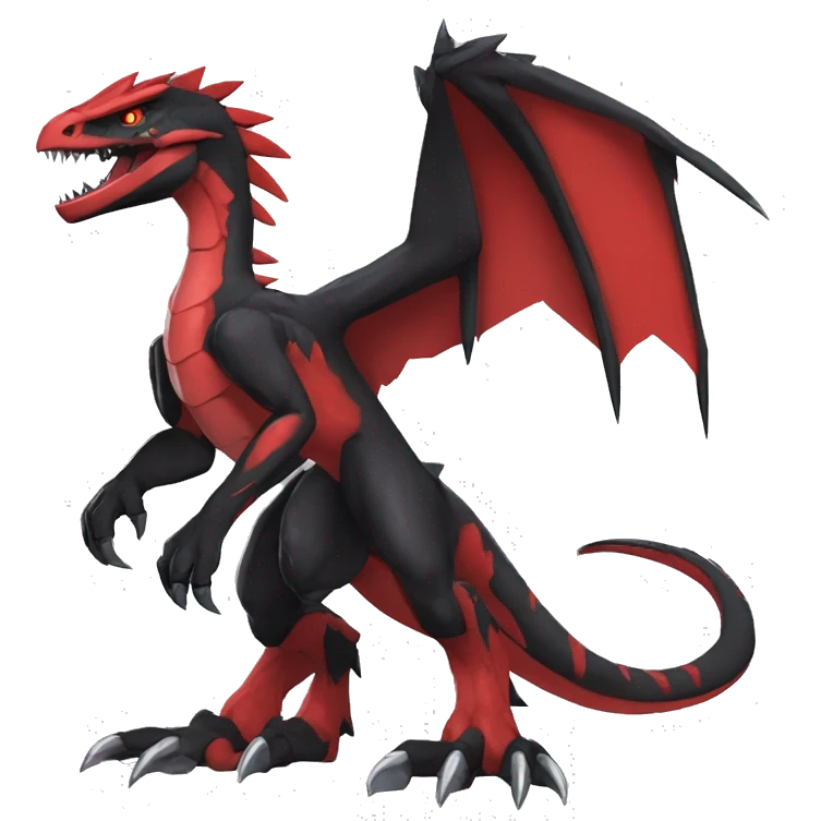  Cool Edgy Black Red Digimon-Fakemon-Guilmon-Velociraptor-Dragon full body emoji
