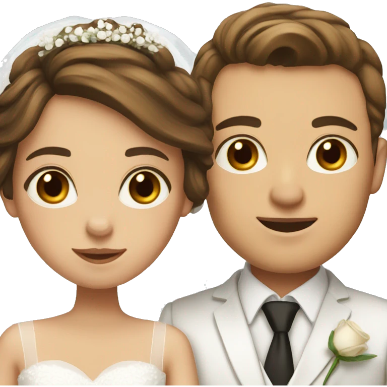 Bride and groom with brown hair and brown eyes emoji